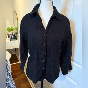 Talbots 100% Irish Linen Black Button-Up Top | Size 18
